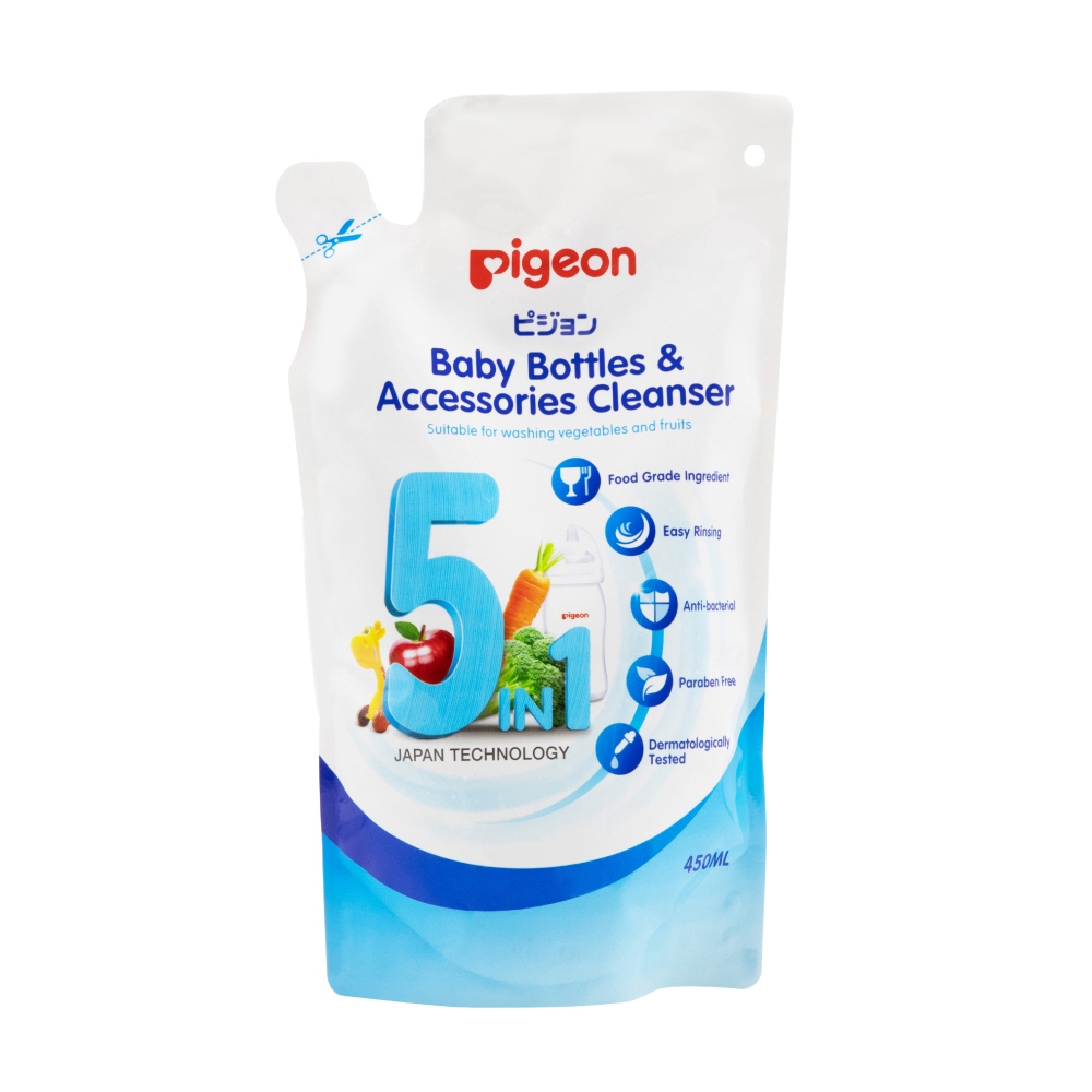 Nước rửa bình sữa và rau củ quả Pigeon eco 5 trong 1 chai 500ml / Túi 450ml