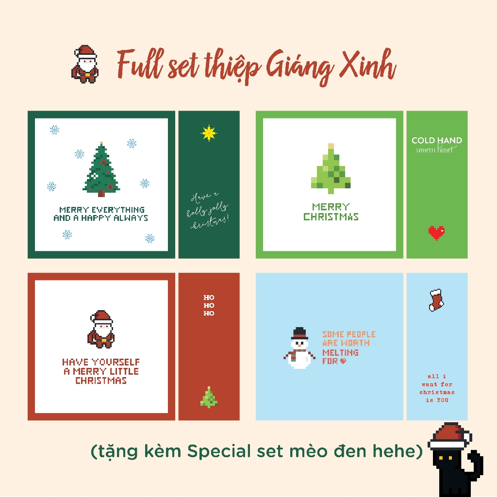 Thiệp giáng xinh giáng sinh phong cách pixel nhảm nhí dễ thương