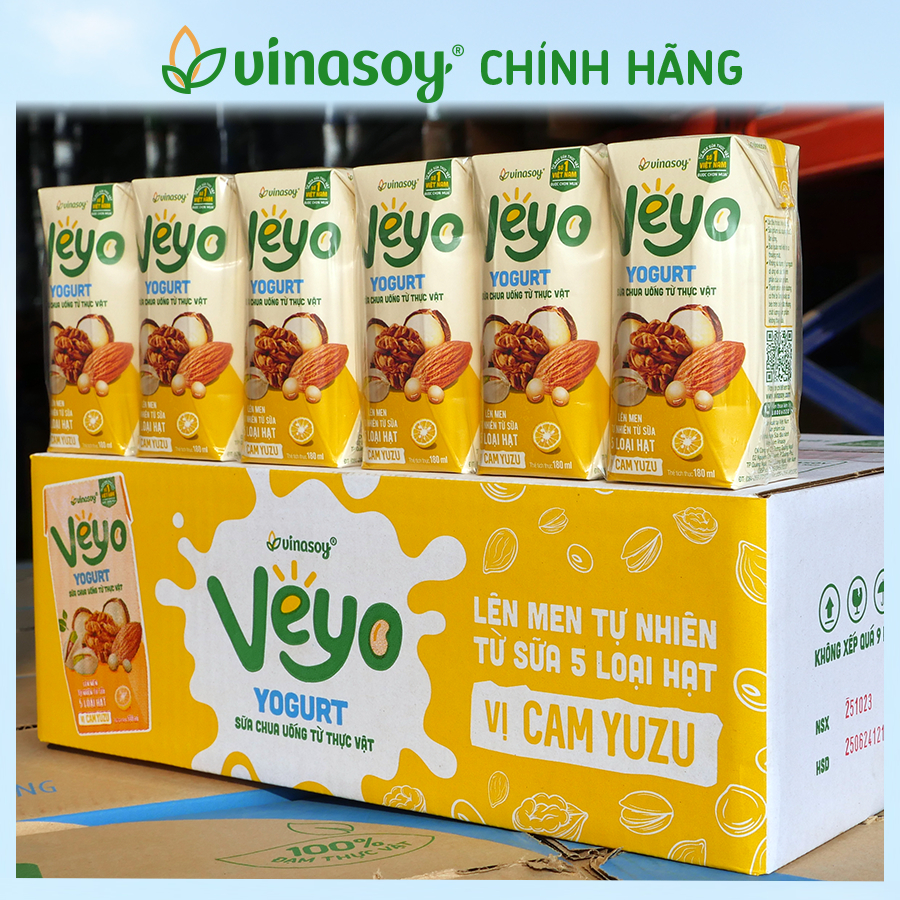 Thùng 30 hộp VEYO YOGURT vị Cam Yuzu - Sữa chua uống thực vật 180ml