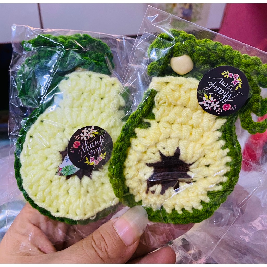 Túi đựng tỏi cho bé móc vải len, có dây đeo