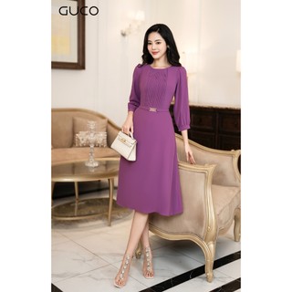 Đầm xoè cổ tròn tay dài - tím d10024