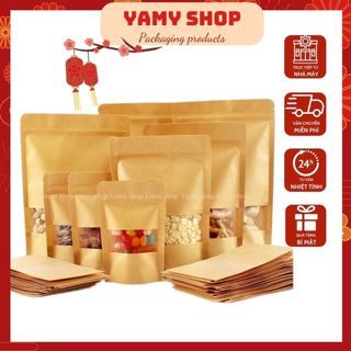 Túi zip, túi zip giấy kraft đựng thực phẩm có cửa sổ nhiều kích thước.