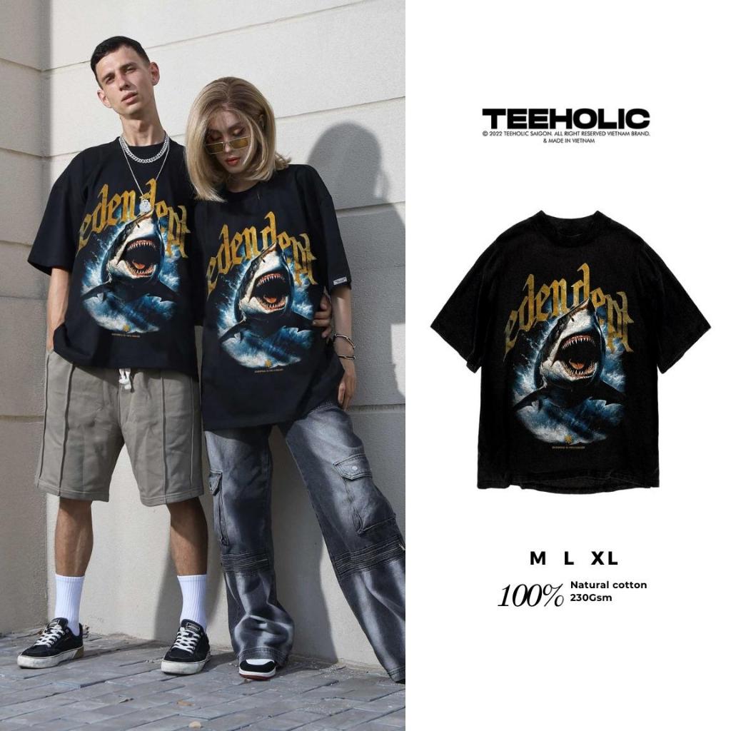 Áo thun in hình unisex nam nữ cotton cao cấp phong cách retro y2k cá mập màu đen trắng THS241123_39