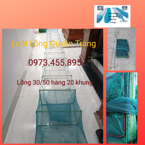 Lưới lồng bát quái bắt cá 20 khung hàng 30/50 dài 9m2 hàng đẹp mắt lưới 2cm sợi 3 trắng đuôi 1.8cm sợi 9 xanh