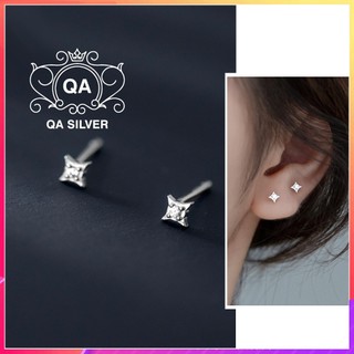 Bông tai bạc 925 ngôi sao khảm đá 4 cánh khuyên nam nữ s925 star qa silver earrings ea231109