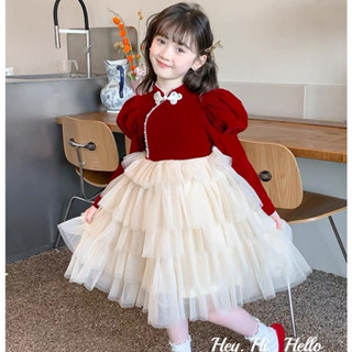 Váy Đầm Cho Bé Gái Diện Noel, Tết Kiểu Tay Phồng Nhiều Tầng Xòe Từ 8kg Đến 25kg