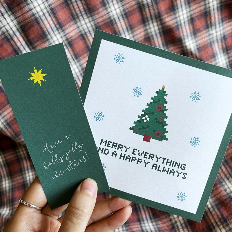 Thiệp giáng xinh giáng sinh phong cách pixel nhảm nhí dễ thương