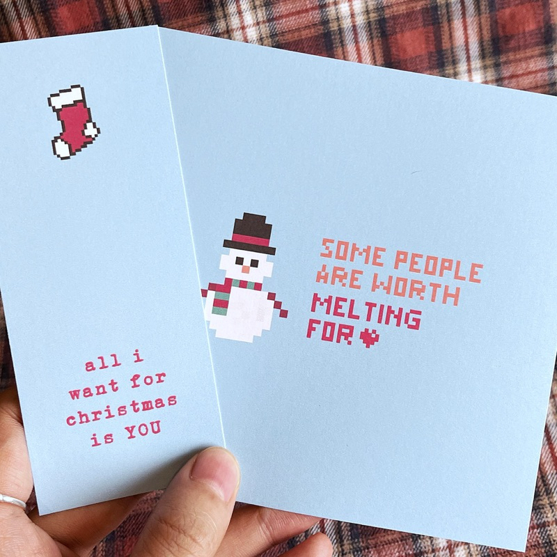 Thiệp giáng xinh giáng sinh phong cách pixel nhảm nhí dễ thương