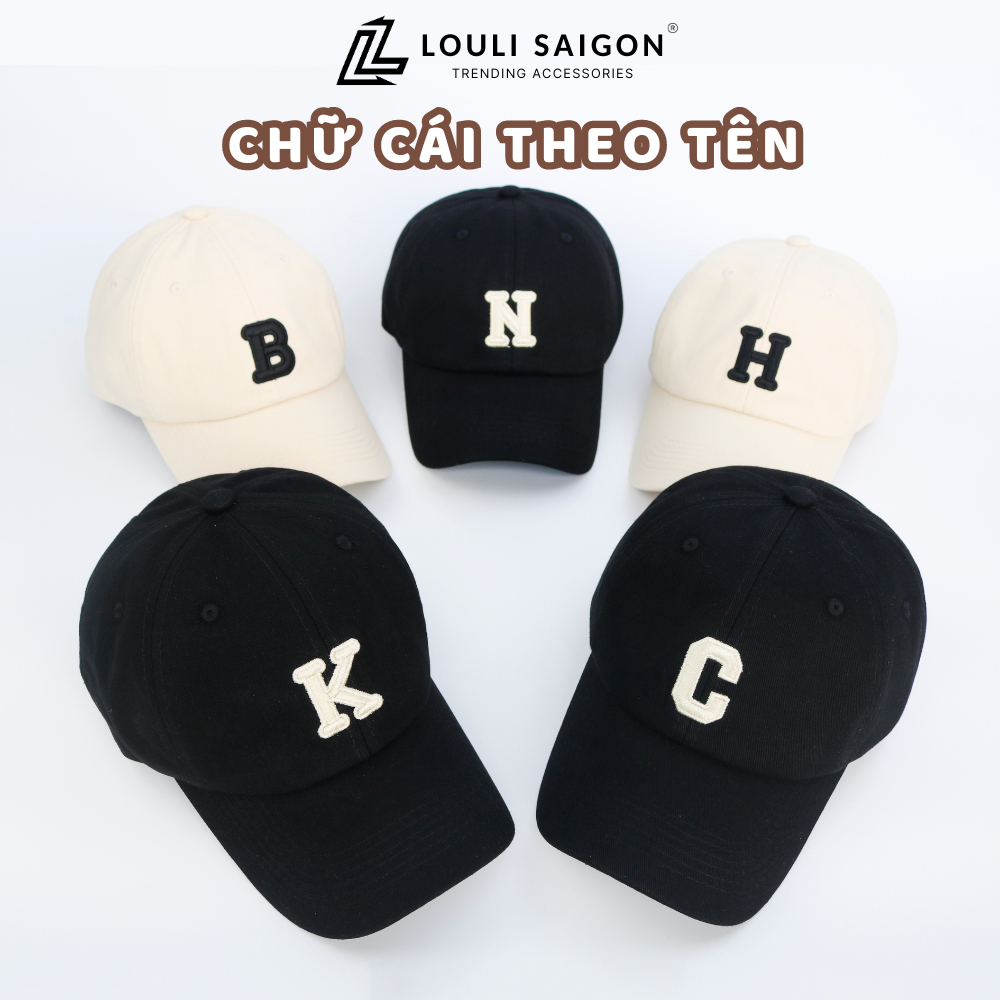 Mũ lưỡi trai LOULI SAIGON thêu nổi chữ cái theo tên từ A - Z form mềm thời trang, Nón kết unisex vải kaki cao cấp M52
