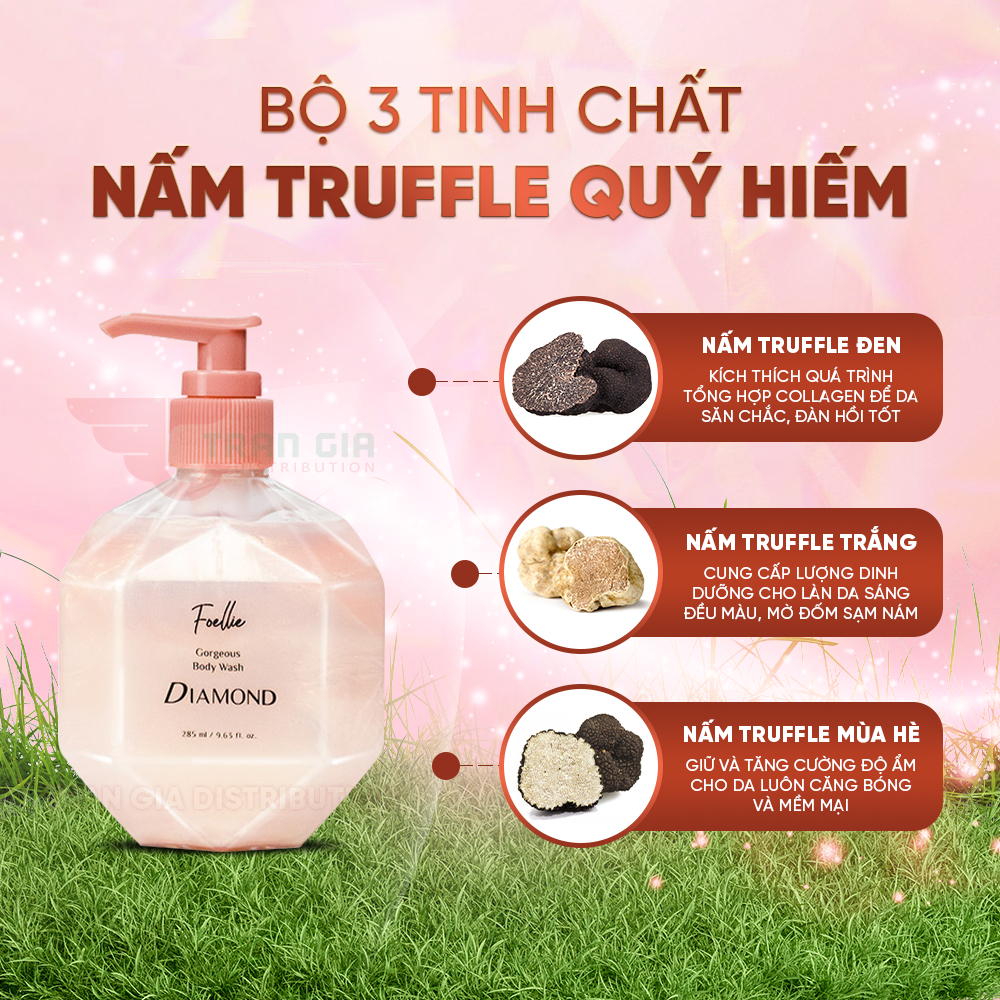 Sữa tắm nước hoa cao cấp FOELLIE Hàn Quốc Gorgeous Body Wash Diamond,  sữa tắm trắng da, lưu hương lâu 285ml