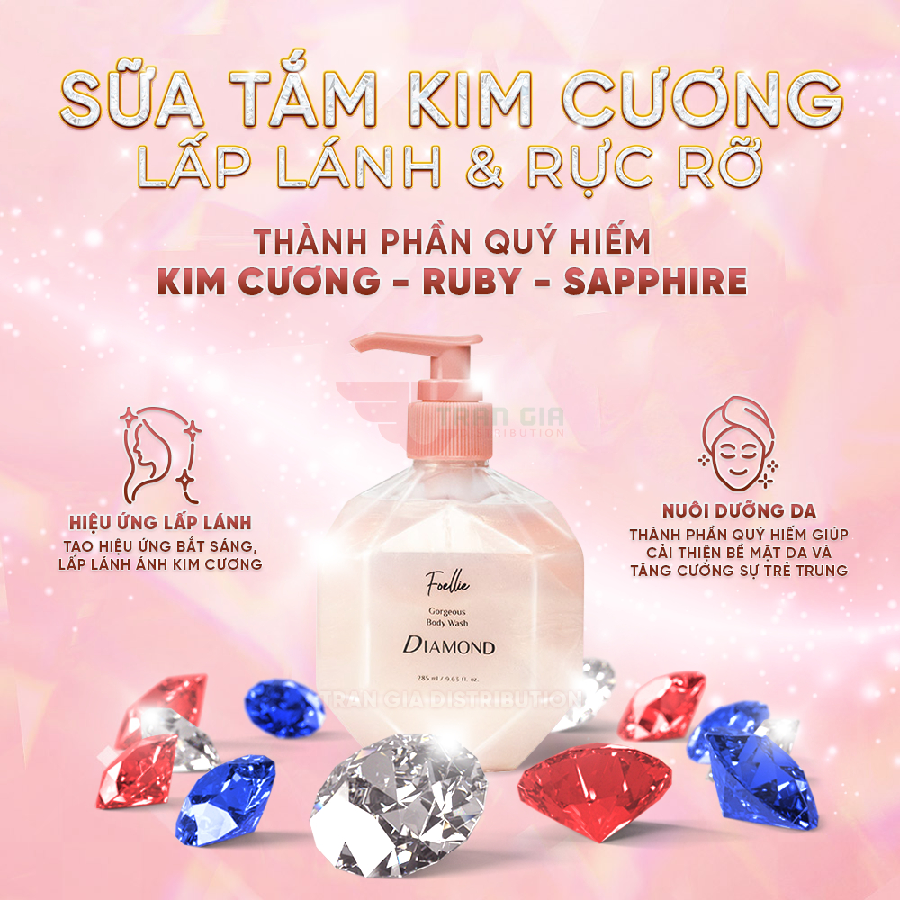 Sữa tắm nước hoa cao cấp FOELLIE Hàn Quốc Gorgeous Body Wash Diamond,  sữa tắm trắng da, lưu hương lâu 285ml