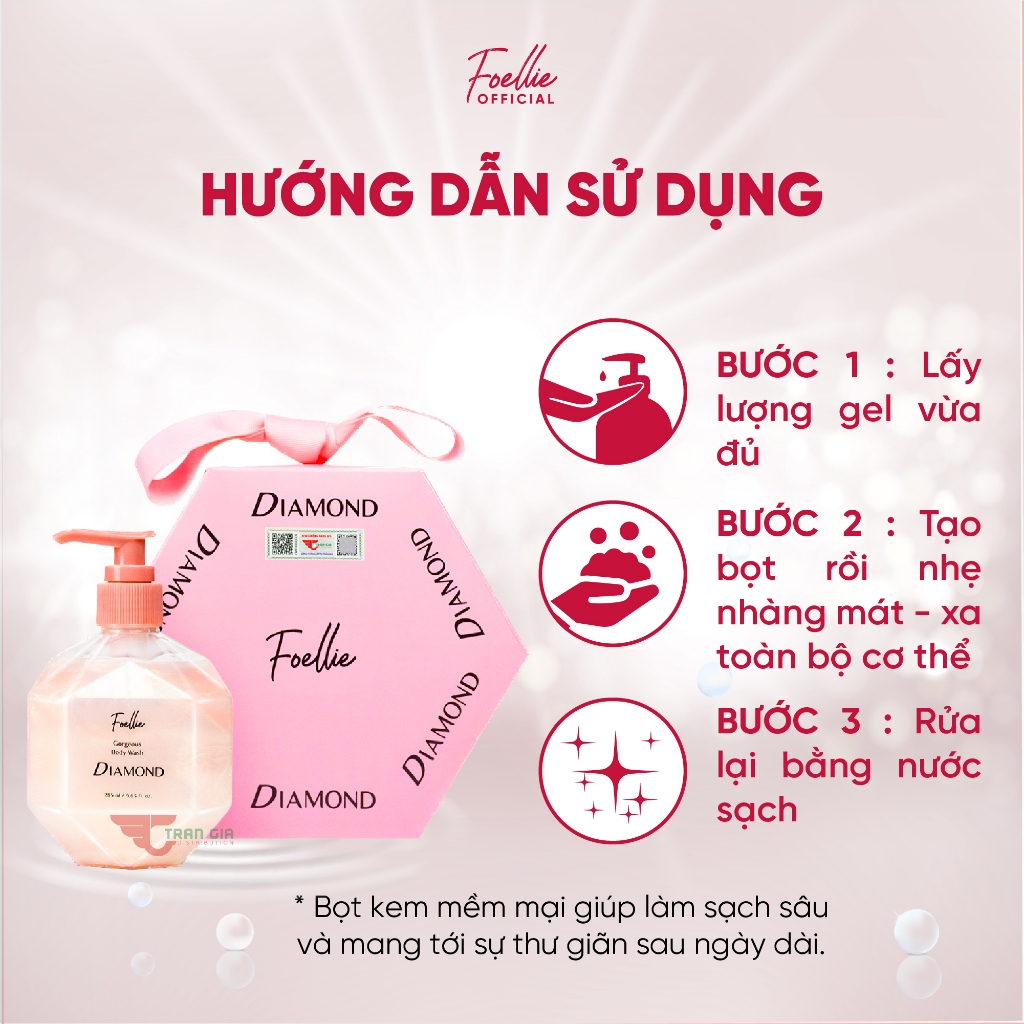Sữa tắm nước hoa cao cấp FOELLIE Hàn Quốc Gorgeous Body Wash Diamond,  sữa tắm trắng da, lưu hương lâu 285ml