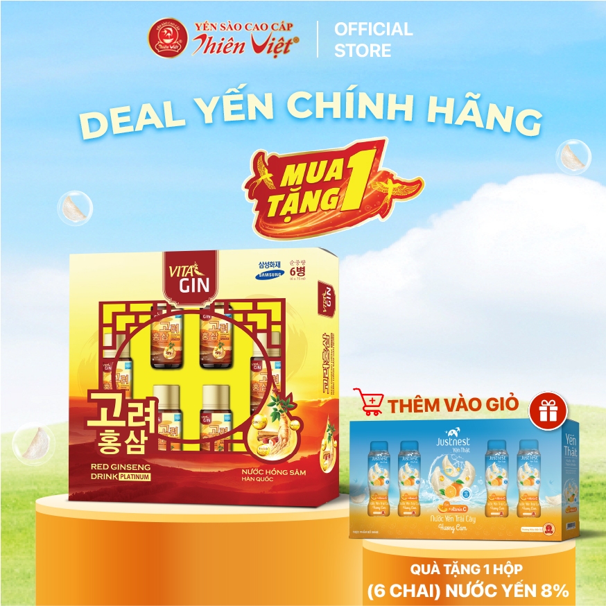 [Bao bì mới] Nước hồng sâm Vital Gin Platinum - nhập khẩu Hàn Quốc (Hộp 6 chai x 75ml)