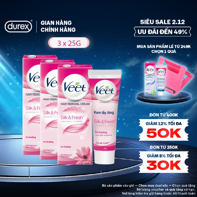 Bộ 3 Kem tẩy lông cho da thường Veet Silk Fresh 25g/tuýp