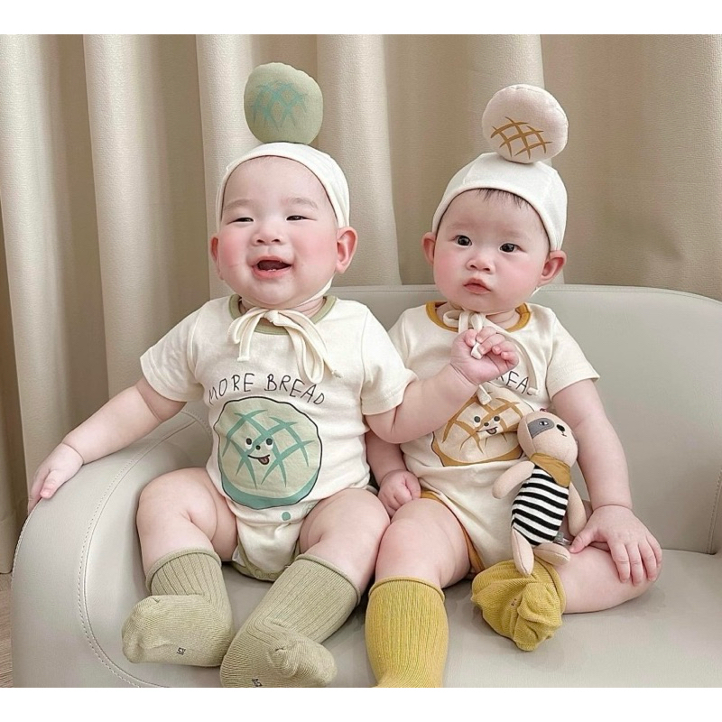 [Có ảnh thật] Bodysuit cover Ikii bánh mỳ kèm mũ cho em bé Hàn Quốc 5-14kg dễ thương cute
