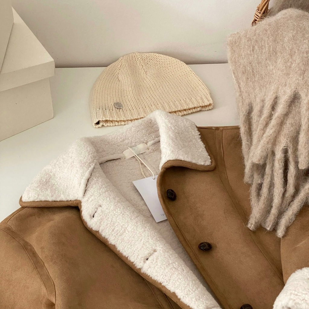 BROWN SUEDE JACKET - Áo khoác da lộn lót bông QW723#_A1148