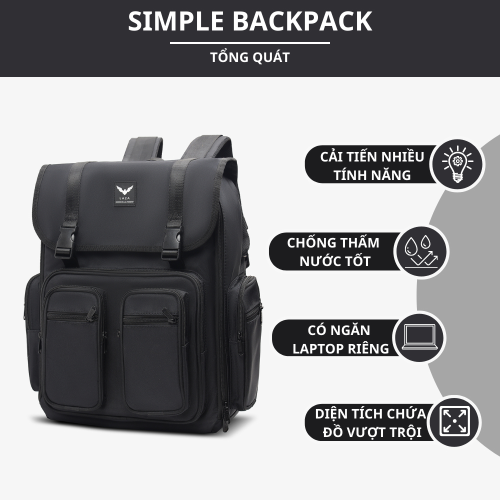 Balo laptop LAZA Simple Backpack 500 - Hàng thiết kế cao cấp trượt nước - Bảo hành trọn đời