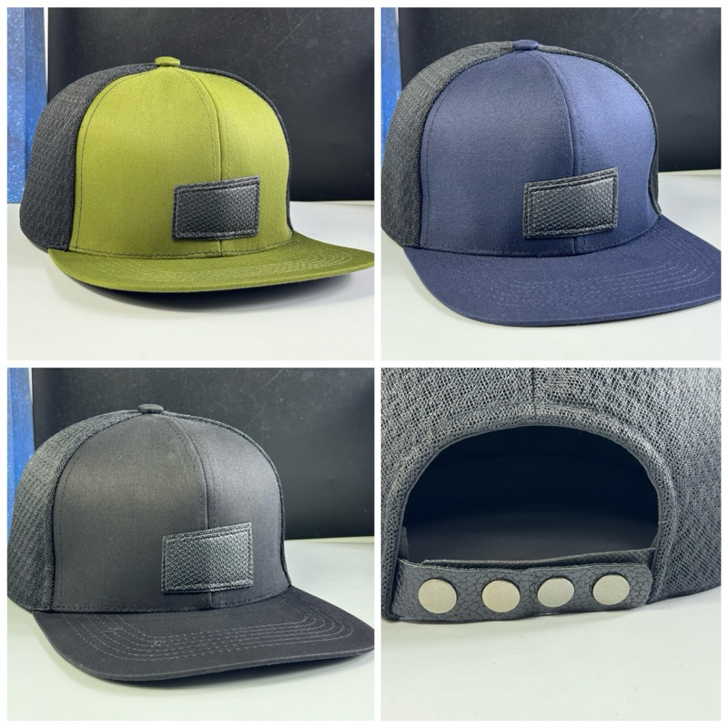 Mũ kết lưỡi trai snapback mạc da đơn giản - nón Hiphop phối lưới thể thao thoáng mát thời Trang nam