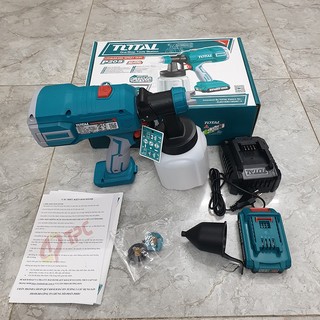 Máy phun sơn dùng pin lithium-ion 20v total tsgli20406 áp suất phun: 0,1-0,2bar. lượng chảy tối đa: 800ml / phút.