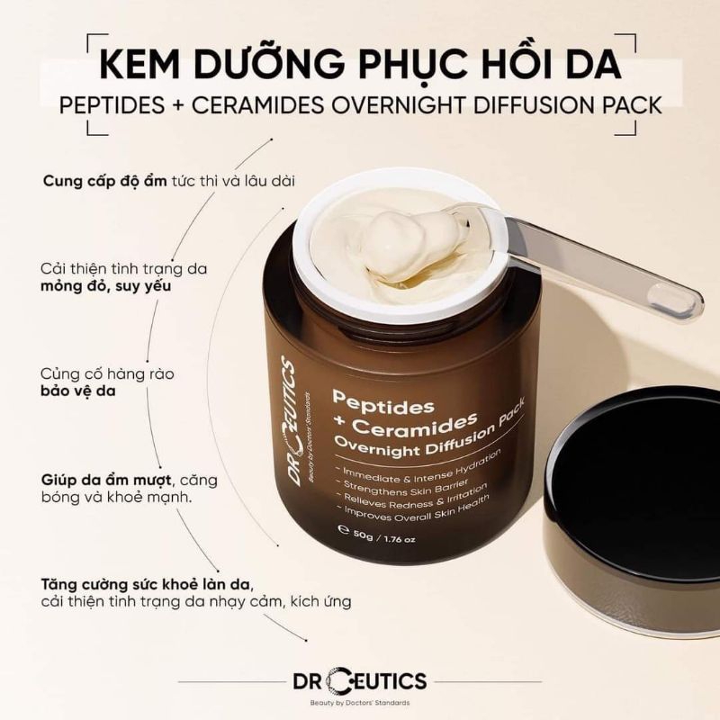 Drceutics Kem dưỡng phục hồi PEPTIDES + CERAMIDES OVERNIGHT DIFFUSION PACK 50g