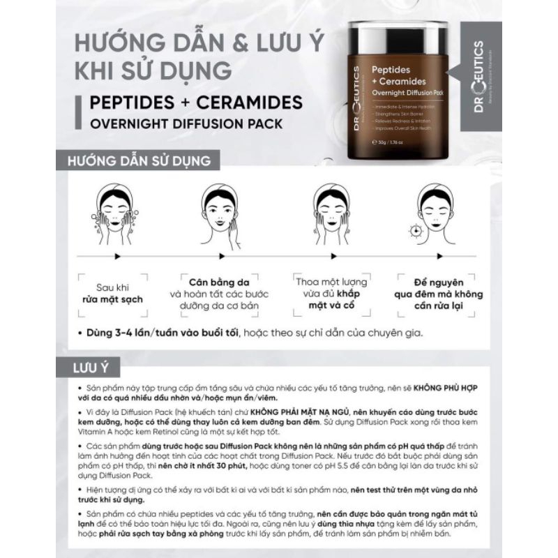 Drceutics Kem dưỡng phục hồi PEPTIDES + CERAMIDES OVERNIGHT DIFFUSION PACK 50g