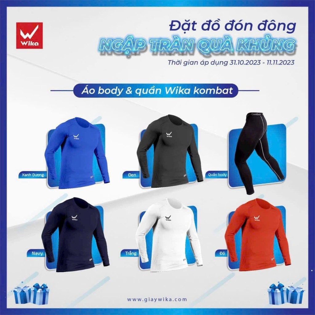 Áo giữ nhiệt nam chính hãng wika, Áo body dài tay thể thao đá bóng tập gym