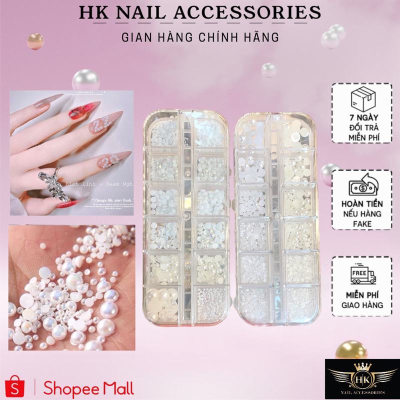 Set trai nửa mix khay, hạt ngọc trai trang trí HK NAIL ACCESSORIES