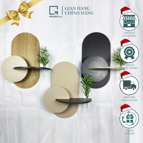 Giá gỗ kệ dán tường trang trí ovan trơn kệ treo tường trang trí kệ gỗ decor MOLAGO - EB