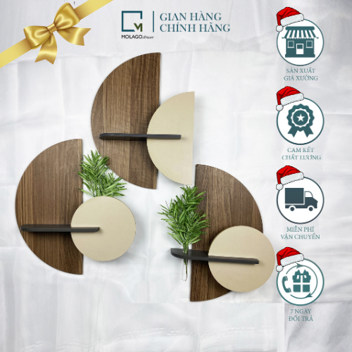 Kệ trang trí kệ dán tường bán nguyệt vân gỗ đậm kệ gỗ decor trang trí tường MOLAGO BA-N
