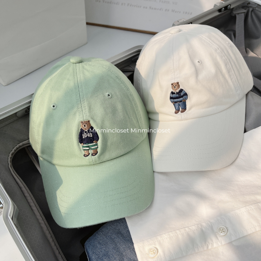 Mũ lưỡi trai Whoau thêu hình gấu chính hãng form unisex cứng form đủ màu sale