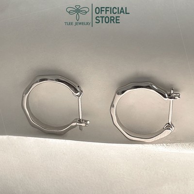 Khuyên tai bạc nữ TLEE, bông tai tròn trơn chốt cài size 15mm cá tính TLEE JEWELRY B0498