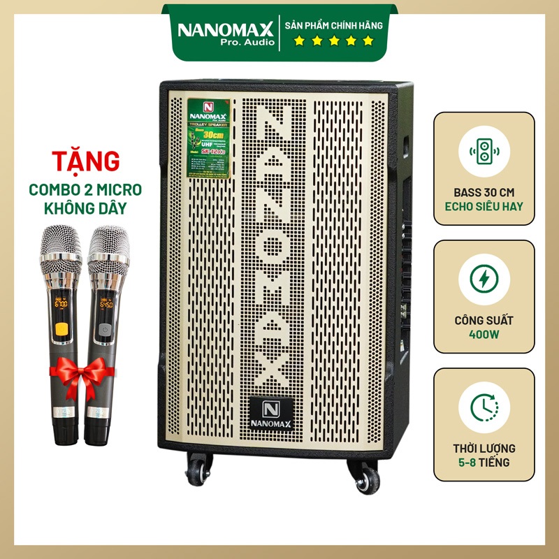 Loa Kéo Nanomax SK-12X3  Bass 30cm 400w Karaoke Bluetooth Tặng Kèm 2 Mic Hát karaoke
