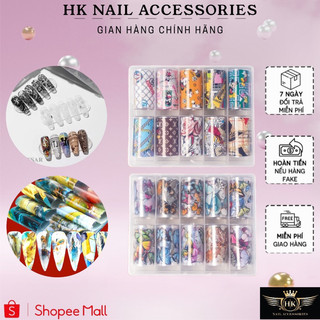 Set 10 foil dán móng hoạ tiết trang trí hk nail accessories