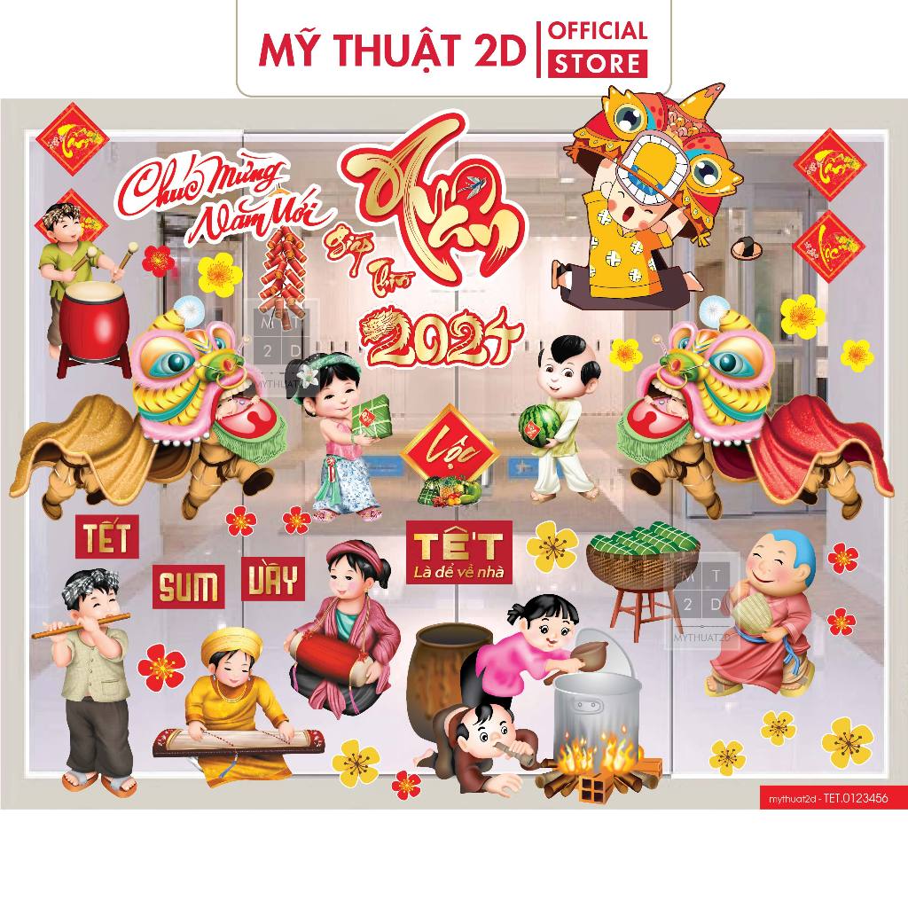 Decal tết dán kính - decal trang trí tết năm mới Xuân 2024, bộ mẫu Tết cổ truyền