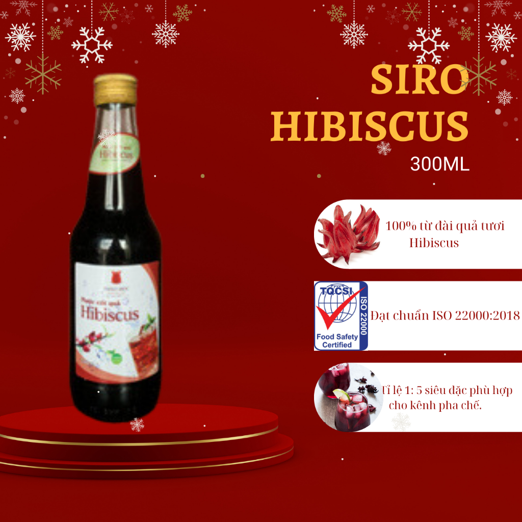 Nước cốt hoa atiso đỏ HIBISCUS siro hoa bụp giấm, đài quả tươi nguyên chất, giải khát mùa hè