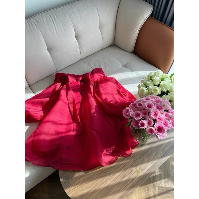 ĐẦM DOLL VOAN ĐỎ TAY PHỒNG TRỄ VAI NƠ NGỰC
