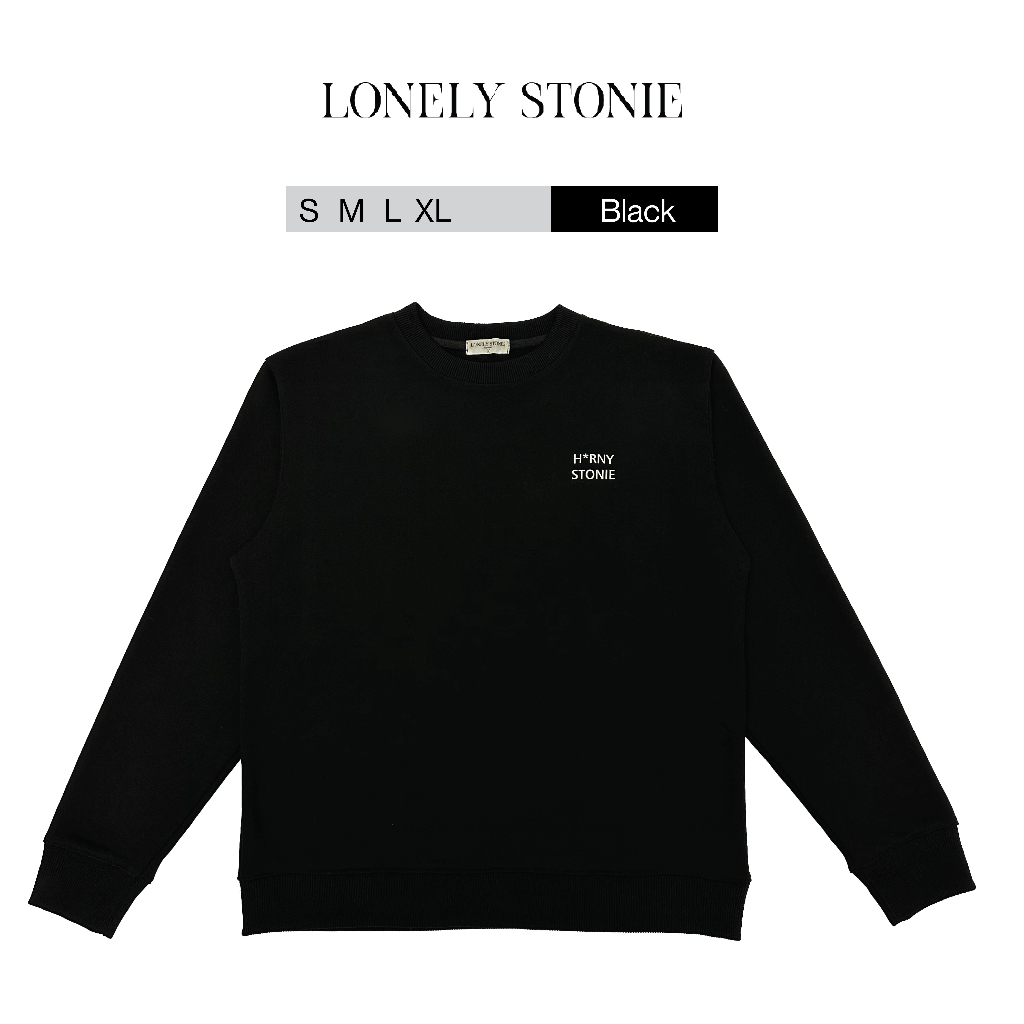 Áo Sweater H*rny Stonie Màu Đen - Chất Liệu Nỉ da cá, Form Unisex Dáng Xuông Bo Viền, In Lụa Thủ Công