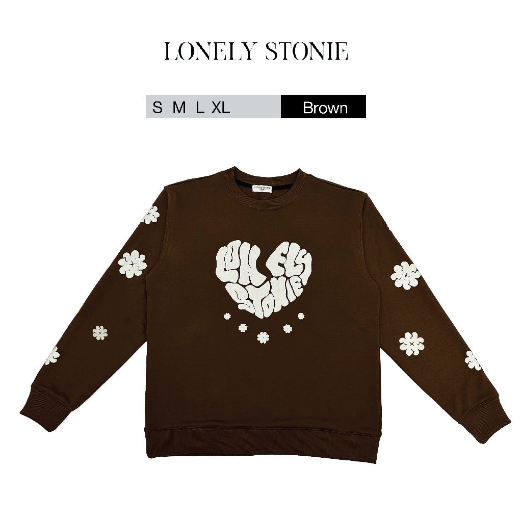 Áo Sweater FLOWER Màu Nâu - Chất Liệu Nỉ da cá, Form Unisex Dáng Xuông Bo Viền, In Lụa Thủ Công