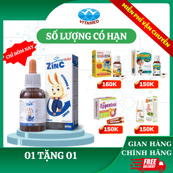 Smartbibi ZinC - Bổ Sung Kẽm, Vitamin C Tăng Sức Đề Kháng 30 ML