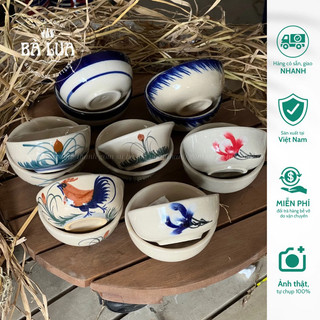 Chén nước chấm vẽ thủ công đủ mẫu gà, bông, cỏ, phết, chỉ, gốm Nam Bộ xưa, gốm Lái Thiêu