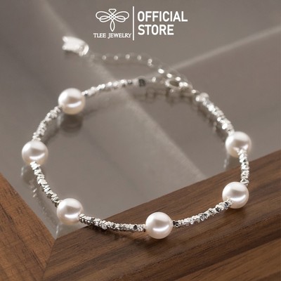 Lắc tay bạc nữ TLEE, vòng tay hạt vụn bạc mix nhiều hạt trai nữ tính TLEE JEWELRY LT0312