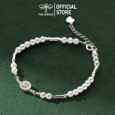 Lắc Tay bạc nữ TLEE, Vòng tay tuylip trai mix pha lê lấp lánh TLEE JEWELRY LT0351