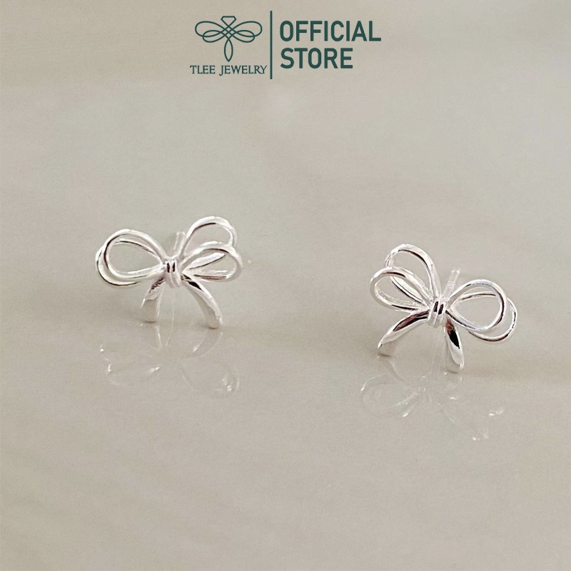 Khuyên tai bạc nữ TLEE, bông tai nơ thắt kép nữ tính TleeJewelry