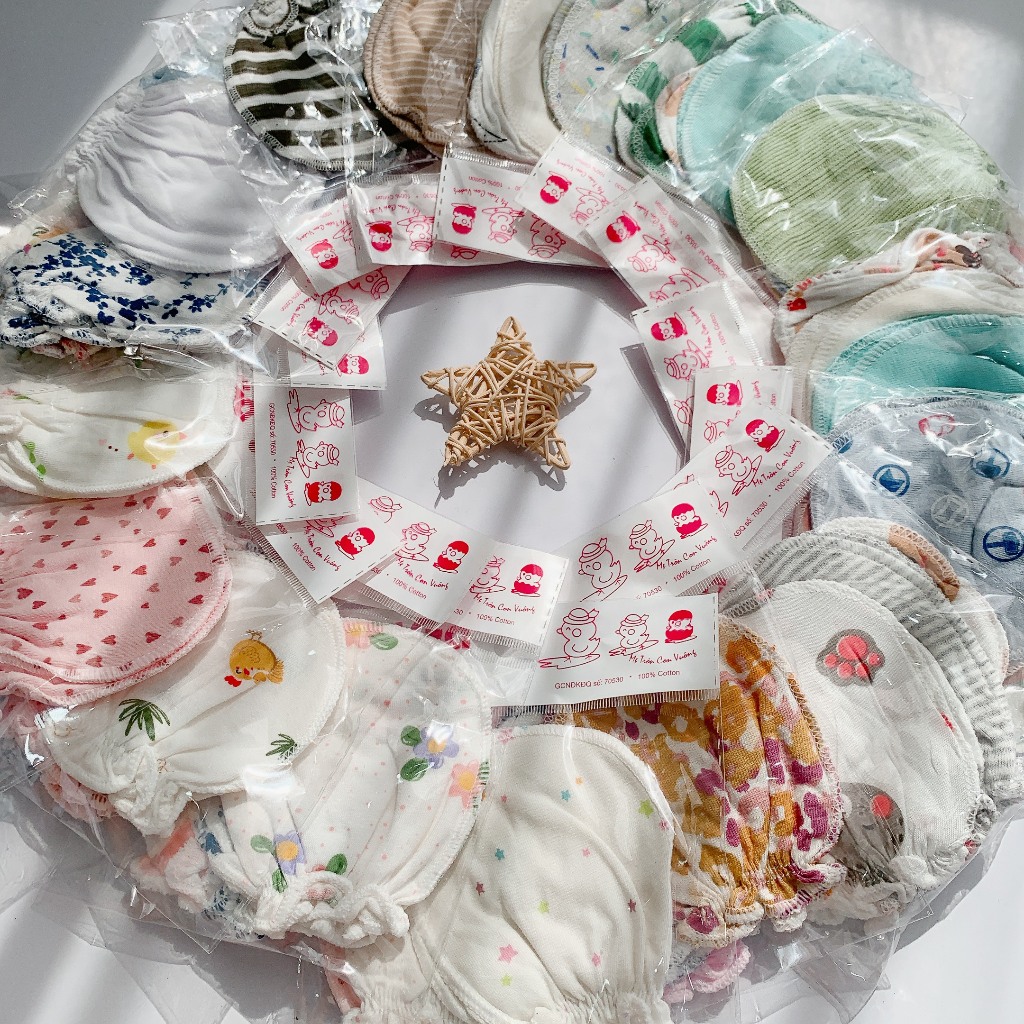 Bao tay sơ sinh HotGa cho bé, bộ 3 đôi / túi, cotton mềm mại dạng bo chun,