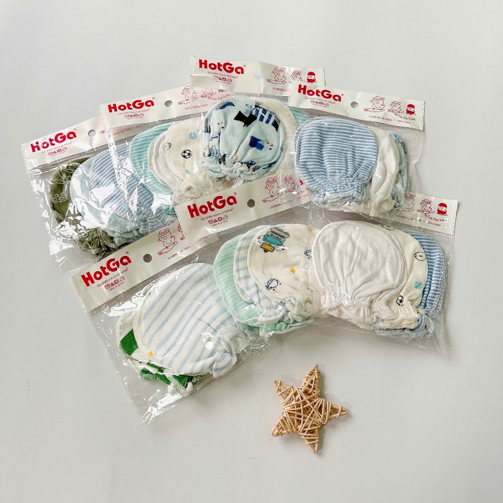 Bao tay sơ sinh HotGa cho bé, bộ 3 đôi / túi, cotton mềm mại dạng bo chun,