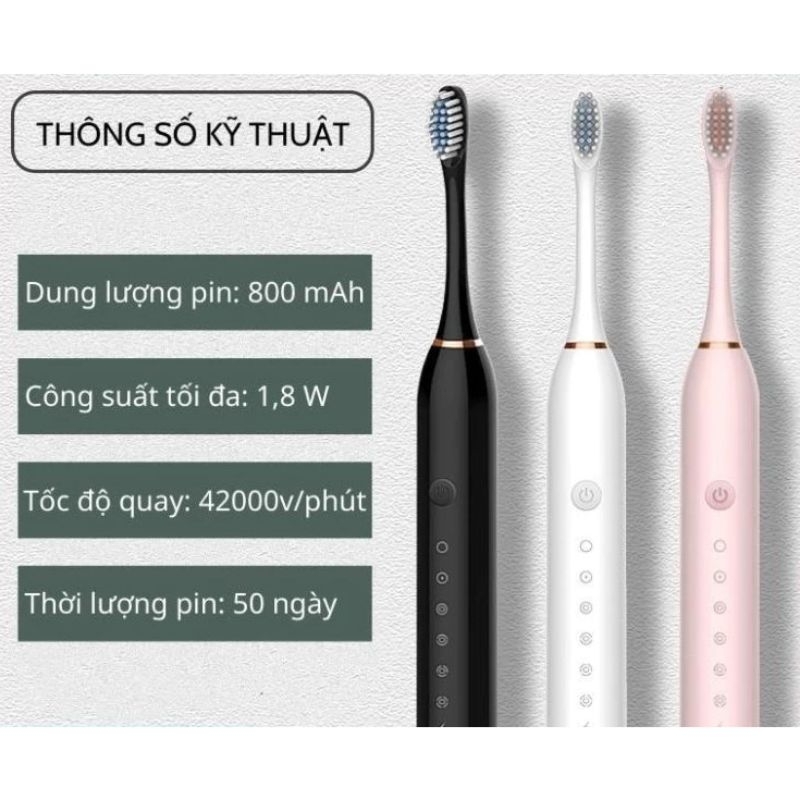 Bàn Chải Đánh Răng Điện Sonic X-3 Máy Đánh Răng Sóng Âm 5 Chế Độ  Tặng Kèm 4 Đầu Bàn Chải Bảo Hành 12 Tháng