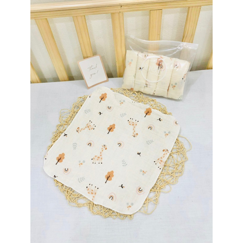 Set 5 cái khăn xô 2 lớp vải muslin cao cấp cho bé mềm mịn, không bụi vải, thấm hút nhanh iuemshop