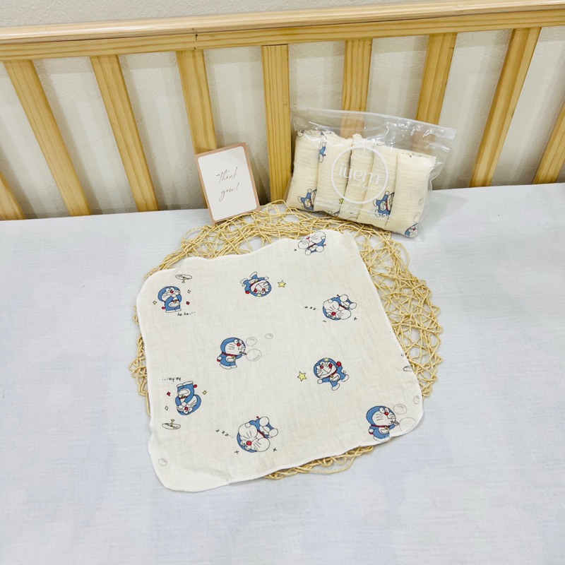 Set 5 cái khăn xô 2 lớp vải muslin cao cấp cho bé mềm mịn, không bụi vải, thấm hút nhanh iuemshop