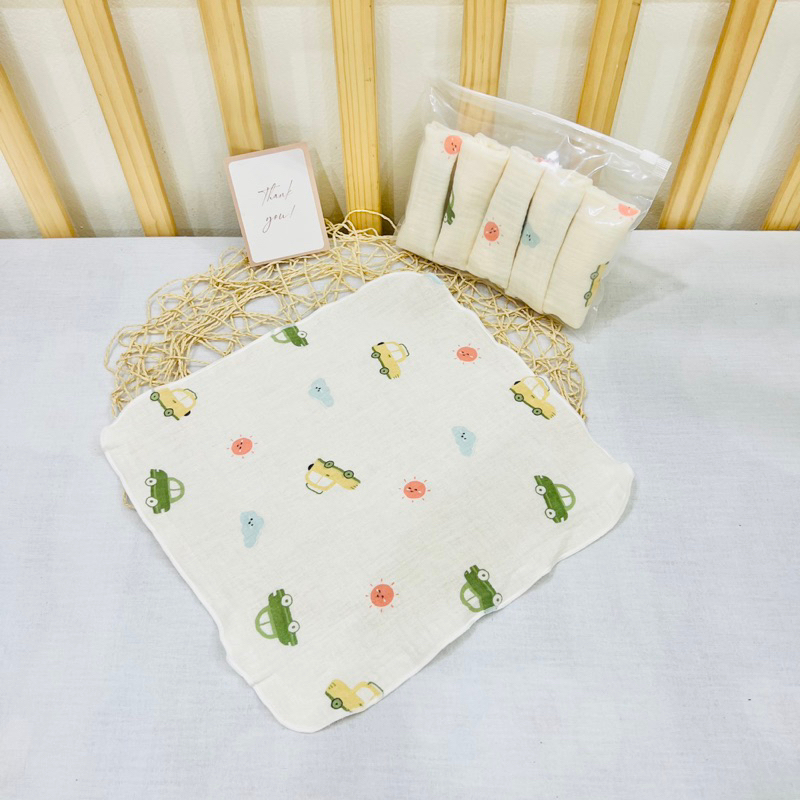 Set 5 cái khăn xô 2 lớp vải muslin cao cấp cho bé mềm mịn, không bụi vải, thấm hút nhanh iuemshop