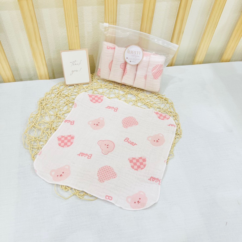 Set 5 cái khăn xô 2 lớp vải muslin cao cấp cho bé mềm mịn, không bụi vải, thấm hút nhanh iuemshop